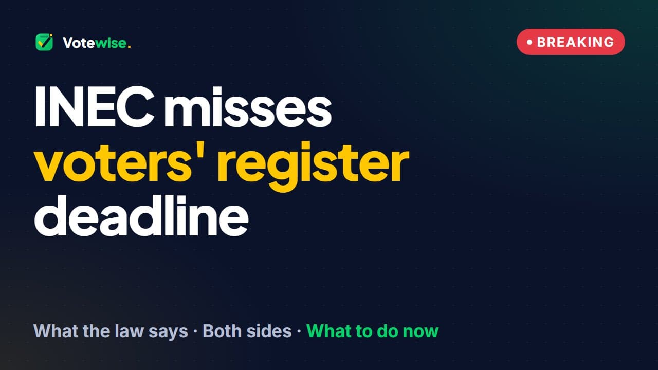 Votewise breaking news graphic: INEC misses voters' register deadline