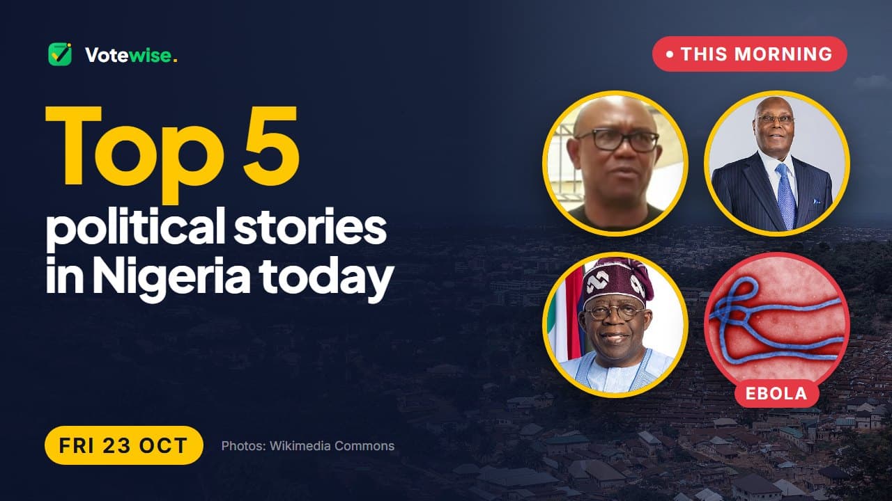 Votewise Top 5 graphic with photos of Peter Obi, Atiku Abubakar, Bola Tinubu and an Ebola response team